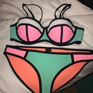 Vibrant pink and blue triangl swimsuit!
